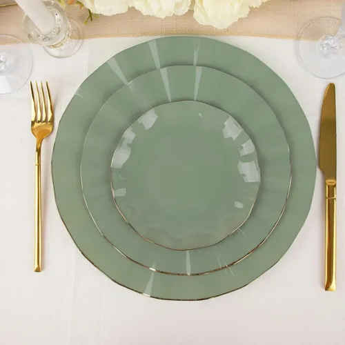 Miniatura 95 de Tableclothsfactory Paquete de 10 platos redondos de plástico negro de 6 pulgadas para ensalada de postre, platos desechables con borde ondulado