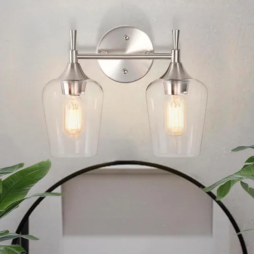 Miniatura 14 de Edvivi Lámpara de tocador de baño de 4 luces, níquel cepillado moderno con pantalla de vidrio transparente, lámpara de pared para espejos, cepillado