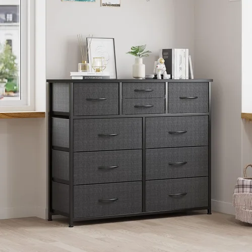 Miniatura 7 de LUMTOK Cómoda de 10 cajones, cómoda de almacenamiento de tela para dormitorio, pasillo, guardería, armarios, marco de acero, parte superior de 10