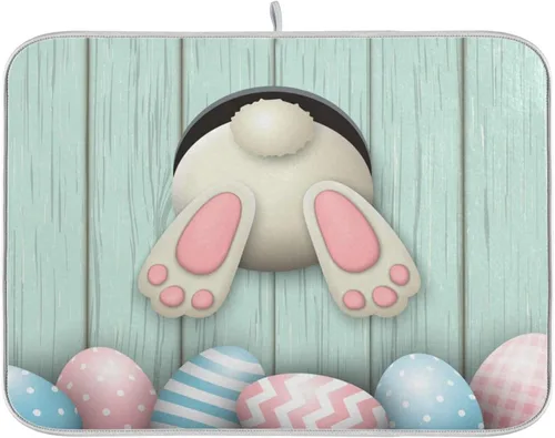 Miniatura 25 de Tapete de secado de platos de gnomos del día de San Patricio para encimera de cocina, tréboles, tapete de secado de microfibra, absorbente