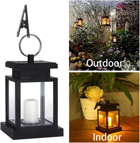 Miniatura 2 de Farol solar colgante LED alimentado por energía solar, impermeable, sin llama, parpadeante, blanco cálido, decoración al aire libre para jardín