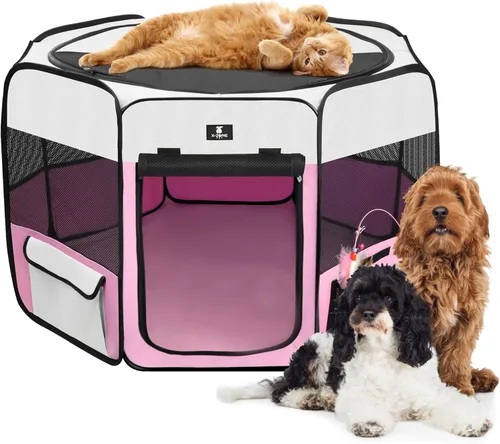 Miniatura 9 de X-ZONE PET jaula plegable portátil para mascotas, perros, gatos, corralito, de tela oxford 600D prémium, cremallera superior extraíble, uso en Azul