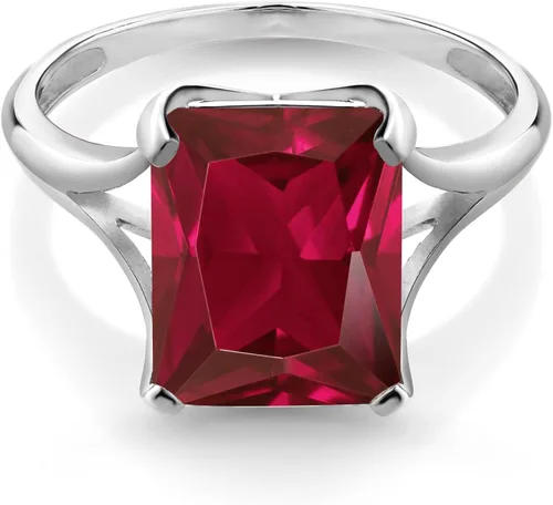 Miniatura 2 de Gem Stone King 14K White Gold Red Created Ruby Womens Solitaire Engagement Ring 380 Ct Emerald Cut Available 56789