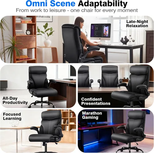 Miniatura 9 de AreShark Silla de oficina – Silla ejecutiva de escritorio cómoda transpirable con respaldo alto y soporte lumbar, silla ergonómica de cuero con Negro