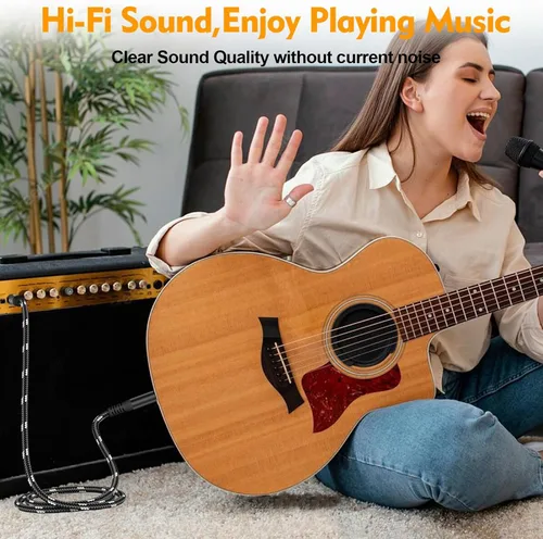 Miniatura 5 de HOSONGIN Paquete de 2 cables de guitarra de 10 pies a 1/4 de pulgada para instrumentos eléctricos, cable AMP para guitarra eléctrica, bajo, Gris