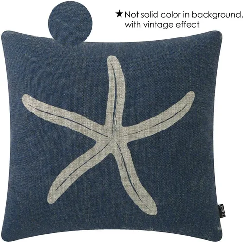 Miniatura 2 de TRENDIN PL732TR - Funda de almohada cuadrada de lino con estrellas de mar de 18 x 18 pulgadas, decoración costera retro, para sofá o cama