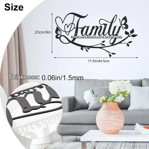 Miniatura 2 de AUHOKY Letrero de metal con texto en inglés «Family Where Life Begins Love Never Ends» («Family Where Life Begins Love Never Ends») para decoración