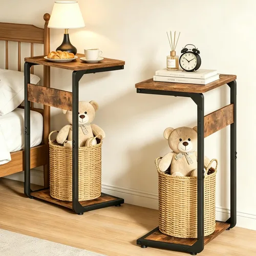 Miniatura 9 de Mesa con pedestal de madera para comer en el sofá, mesas deslizantes debajo de la mesa, mesa auxiliar pequeña para sofá, mesita de noche, bandeja