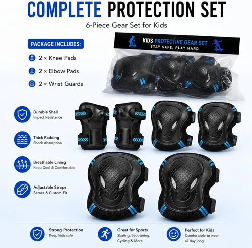 Miniatura 8 de Juego de equipo de protección para niños, rodilleras y muñequeras de tamaño S para niños y niñas de 3 a 6 años, equipo de seguridad ajustable