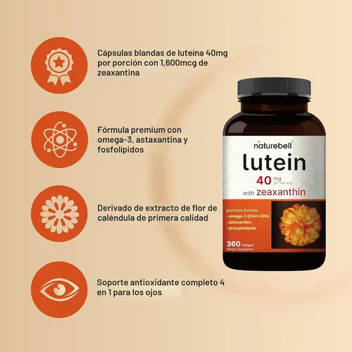 Miniatura 3 de Luteína 40mg + Zeaxantina 1,600mcg, 360 cápsulas blandas Fórmula 4-en-1 con astaxantina, Omega-3 y fosfolípidos Extracto de flor de caléndula