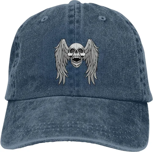 Miniatura 9 de Sombrero de vaquero de moda para hombre y mujer, ajustable para cuatro estaciones, gorra de béisbol del infierno con ángel, azul marino, Azul marino