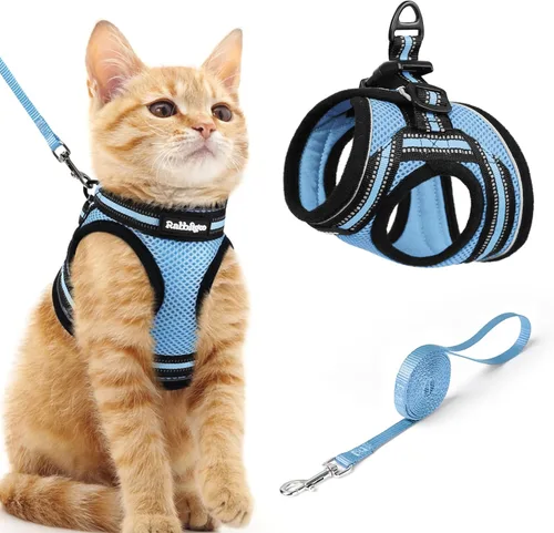 Miniatura 13 de rabbitgoo Juego de arnés y correa para gatos para caminar a prueba de escape, chaleco suave ajustable para gatitos con tira reflectante para gatos