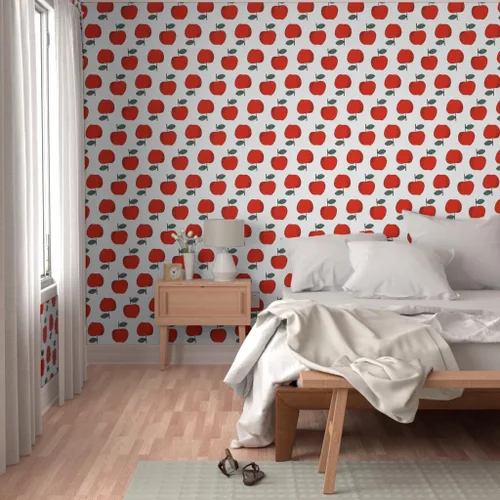 Miniatura 5 de Despegar y pegar papel tapiz muestra – Manzanas rojas niños dulces frutas frutas linda comida blanco verano otoño profesor papel pintado