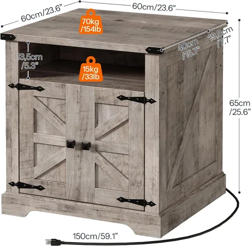 Miniatura 2 de HOOBRO Mesa auxiliar de granja con estación de carga, mesas auxiliares grandes de 23.6 pulgadas para sala de estar, mesa auxiliar de sofá con puerta