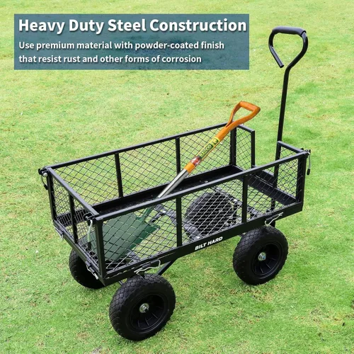 Miniatura 6 de BILT HARD - Carretilla de jardín resistente con ruedas planas libres de 10" y lados extraíbles, con asa giratoria de 180°, 4 pies cúbicos, capacidad