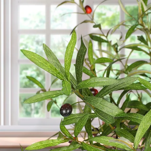 Miniatura 3 de FEELEAD Árbol de olivo artificial de 5 pies, olivo sintético con hojas realistas y tronco natural, olivo falso en maceta para el hogar, sala
