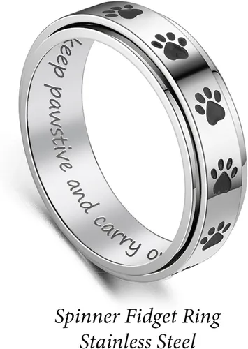 Miniatura 23 de LYTTMAB Keep Pawstive - Anillo de ansiedad para mujer, anillo giratorio con estampado de pata de perro y gato, anillo para ansiedad para mujer