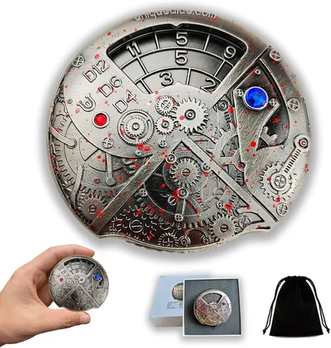 Miniatura 27 de UD - Juego de dados mecánicos de ruleta únicos DND Steampunk Dragones de metal D y D con dados TRPG DND 7 en 1 Spinner Metal D&D Juego de dados