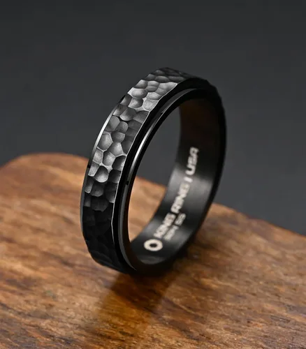 Miniatura 2 de King Ring 6mm Hammered Spinner Ring – Fidget Ring for Men & Women – Designed in USA
