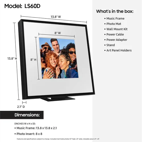 Miniatura 2 de Samsung LS60D Music Frame Altavoz inteligente con audio Dolby Atmos, Q-Symphony, diseño personalizable, sonido de amplio rango, transmisión