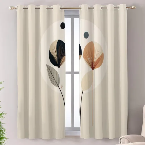 Miniatura 105 de Shrahala Floral Abstract Design Blackout Curtain Tiers, Minimalist Flower Illustration Kitchen Valance Light Blocking Tier Drapes with Rod Pocket, 2