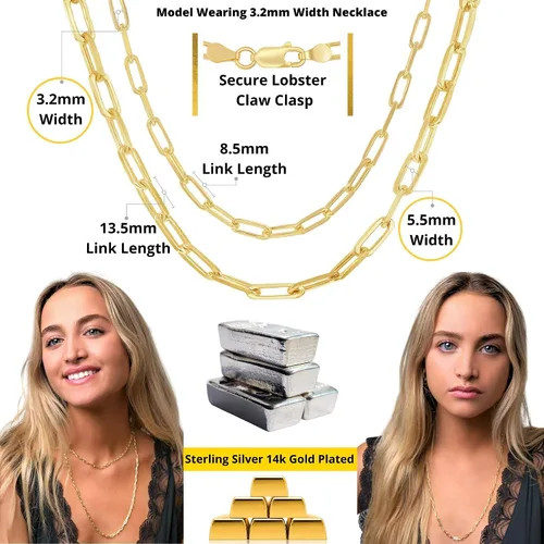 Miniatura 2 de Beaux Bijoux Collares de cadena de clip para mujer, plata de ley chapada en oro de 14 quilates, collares de capas de moda para mujer, elige ancho