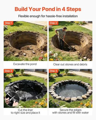 Miniatura 5 de VEVOR Revestimiento de estanque de 8 x 10 pies, grosor de 45 mil, material de goma EPDM para estanques al aire libre, fácil de cortar, duradero y a