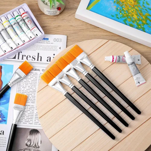 Miniatura 5 de Crtiin 60 pinceles planos para pintura acrílica, pinceles grandes de pintura acrílica a granel, pinceles de pintura para acuarela, detalles de óleo