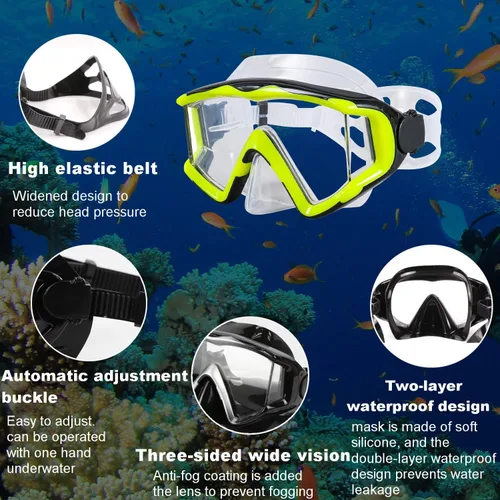 Miniatura 3 de Máscara de buceo Anti-niebla Natación Snorkel máscara adecuada para adultos Buceo Natación Snorkel Gafas Máscaras Amarillo transparente.
