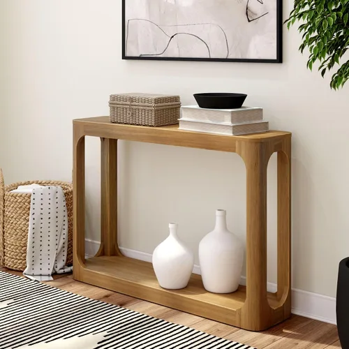 Miniatura 7 de Plank+Beam Forma Mesa Consola, 46 Pulgadas, Mesa de Sofá de Madera Sólida, Mesa de Entrada para Pasillo, Mesa Estrecha Detrás del Sofá, Mesas