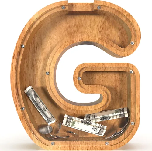 Miniatura 22 de Alcancía para niños y niñas, alcancía grande de madera personalizada con diseño recortado, bancos de monedas con letras del alfabeto, caja de ahorro