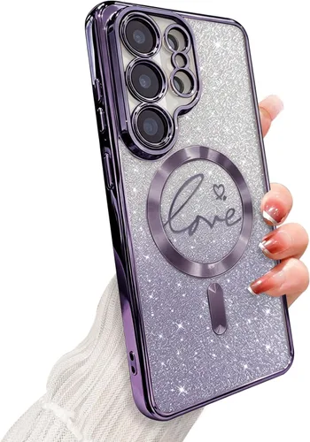 Miniatura 264 de ZONRW - Funda para Samsung Galaxy S22 Ultra magnética, para mujeres y niñas, cubierta trasera suave, lujosa, con corazón de amor, bling, degradado