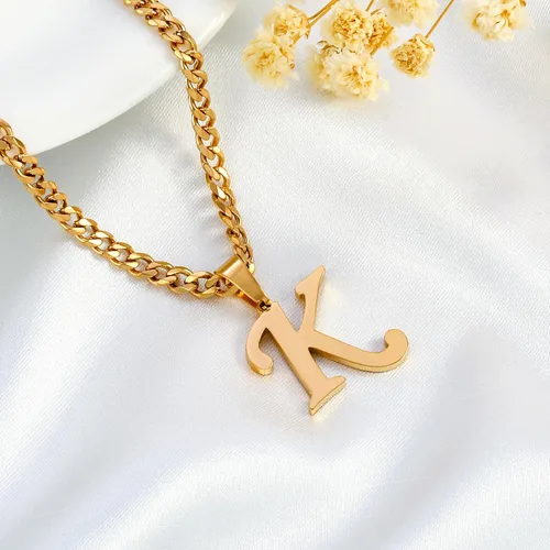 Miniatura 7 de LUXEJEW Collares con inicial de cadena cubana de oro para hombres, dije de letra, collar con inicial para hombres, niños y mujeres, collares