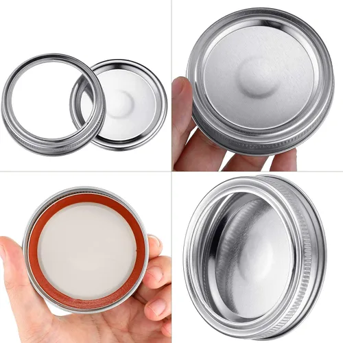Miniatura 5 de Patelai 100 tapas para conservas de boca regular con anillos de 2.756 in tapas para tarros Mason con bandas de tipo dividido, material de grado
