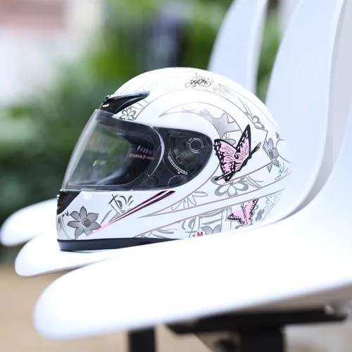 Miniatura 6 de SLMOTO Casco de seguridad aprobado por DOT, casco de motocicleta para adultos, doble visera, cara completa con protector solar Mariposa blanca/rosa