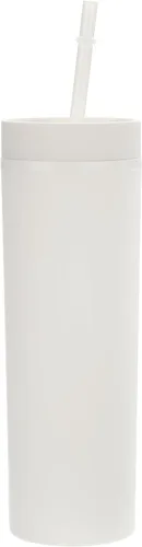 Miniatura 19 de uxcell Vaso delgado con tapas y pajitas, vaso delgado de 16 onzas color negro mate a granel, vaso acrílico pastel reutilizable, vaso de plástico