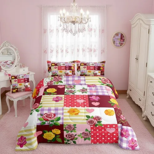 Miniatura 52 de Castle Fairy Rose Lipstick Bedding Set Elegant Quilted Comforter Set Twin Size,Women Cosmetic Duvet Insert with 1 Pillow Sham for Kids Boys Girls