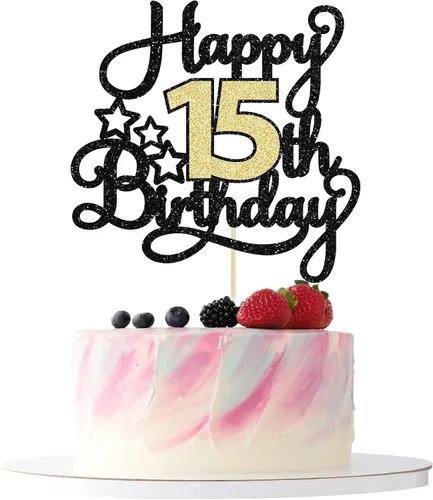 Miniatura 16 de 1 Pieza Feliz Cumpleaños 60 Decoración Superior para Pastel Negro Dorado con Purpurina Brindis por 60 Años Palillo para Pastel de Cumpleaños 60