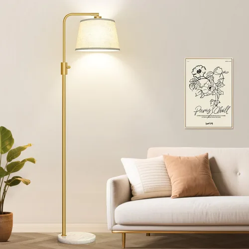 Miniatura 6 de Nintiue Lámpara de pie dorada regulable, bombilla LED Edison de 1000 lm incluida, lámparas de pie de arco para sala de estar con base de mármol