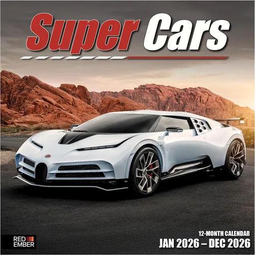 RED EMBER Supercars 2026 - Calendario de pared de 12 meses | 12 x 24 pulgadas abierto | Papel grueso y resistente | Regalo de vacaciones |