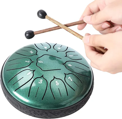Miniatura 3 de Ubblove Tambor de lengua de acero, 11 notas, tambor de mano de 6 pulgadas, instrumentos de percusión con bolsa de mazos para meditación, educación 6