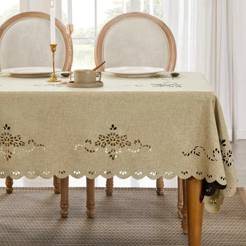 Miniatura 10 de Wracra Mantel redondo de macramé impermeable, estilo lino de granja, resistente a las arrugas, lavable, para interiores y exteriores