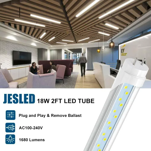 Miniatura 4 de JESLED Tubo de luz LED T8 de 2 pies, 12 W (equivalente a 30 W), 1680 LM, 6000 K, derivación de lastre, reemplazo de bombilla fluorescente F20T12