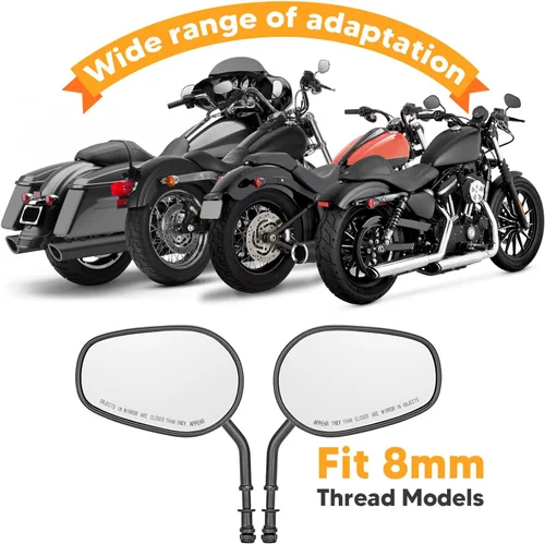 Miniatura 5 de Mofun 8mm Espejos Negros Espejos Cónicos Traseros Compatibles con Harley Softail Dyna Road King Street Glide Electra Road Glide Sportster 1982-2025
