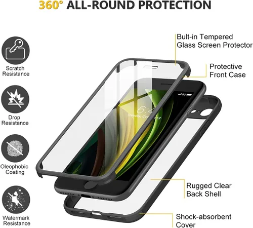Miniatura 2 de Miracase Funda para iPhone SE de 3ª/2ª generación 2022 2020 de cuerpo completo con protector de pantalla de vidrio integrado, resistente protección