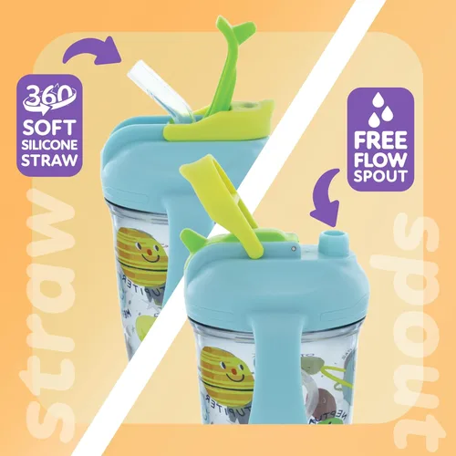 Miniatura 3 de Nuby Taza multifunción 2 en 1 para niños pequeños con popote con peso de 360° y boquilla dura, 8 onzas, asas de fácil agarre y tapa abatible, más