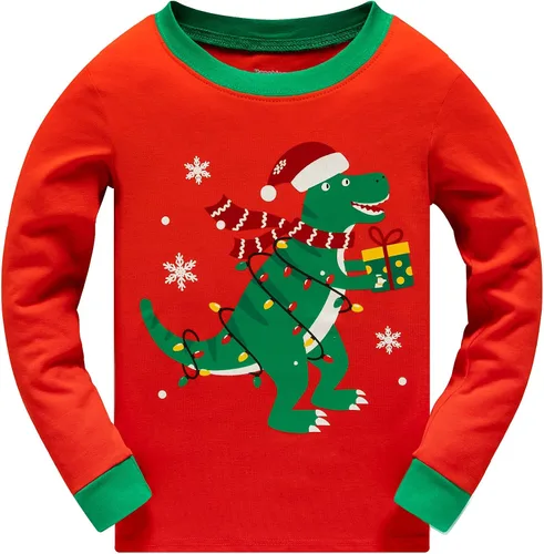 Miniatura 2 de Pijamas de Navidad para niños pequeños y niñas, 100% algodón, dinosaurio, estrellado, ropa de dormir de manga larga, 2 piezas, ropa para niños