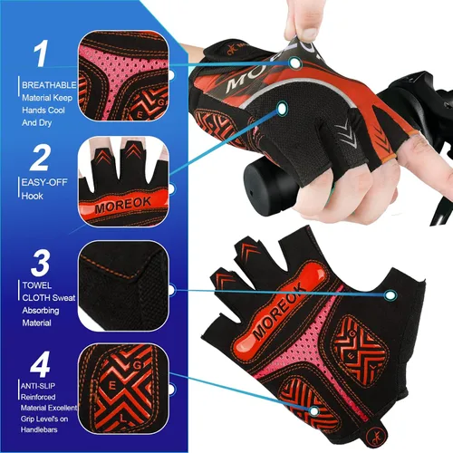 Miniatura 3 de BIKINGMOREOK Guantes de ciclismo, guantes de ciclismo para hombres y mujeres, guantes de ciclismo de montaña de medio dedo, guantes de entrenamiento