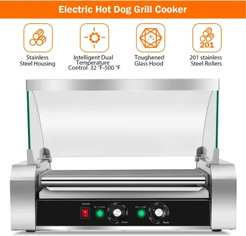 Miniatura 8 de KOTEK Máquina de rodillos para perros calientes, 18 perritos calientes y 7 rodillos antiadherentes, máquina de cocina para parrilla de salchichas