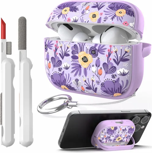 Miniatura 18 de TATOFY Funda con cerradura para estuche de Airpods Pro, funda rígida de flores para iPod Pro para mujeres y niñas con soporte para teléfono y kit